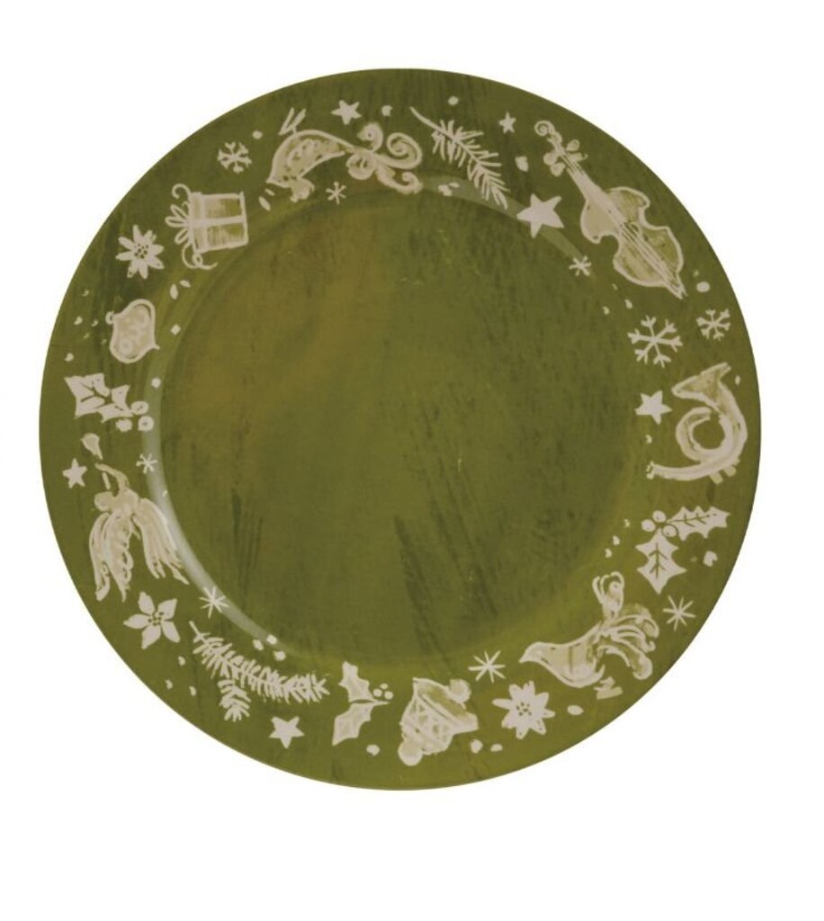 Stoneware Green + Cream Holiday Plate