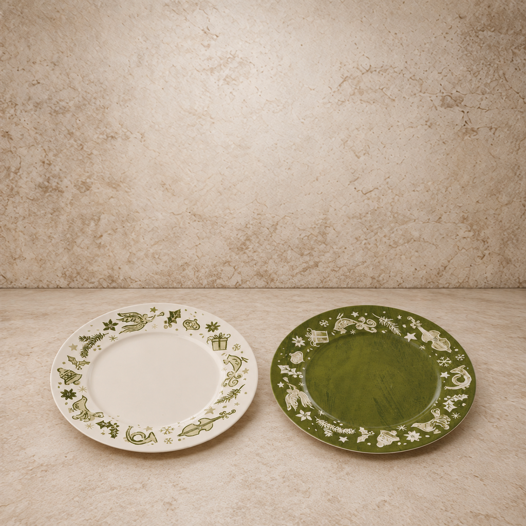 Stoneware Green + Cream Holiday Plate