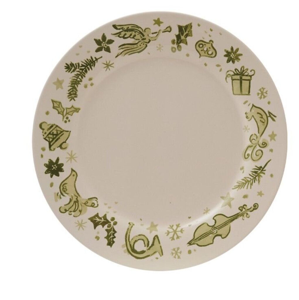 Stoneware Green + Cream Holiday Plate