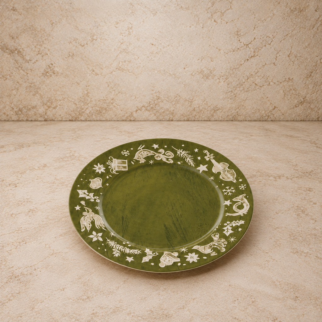 Stoneware Green + Cream Holiday Plate