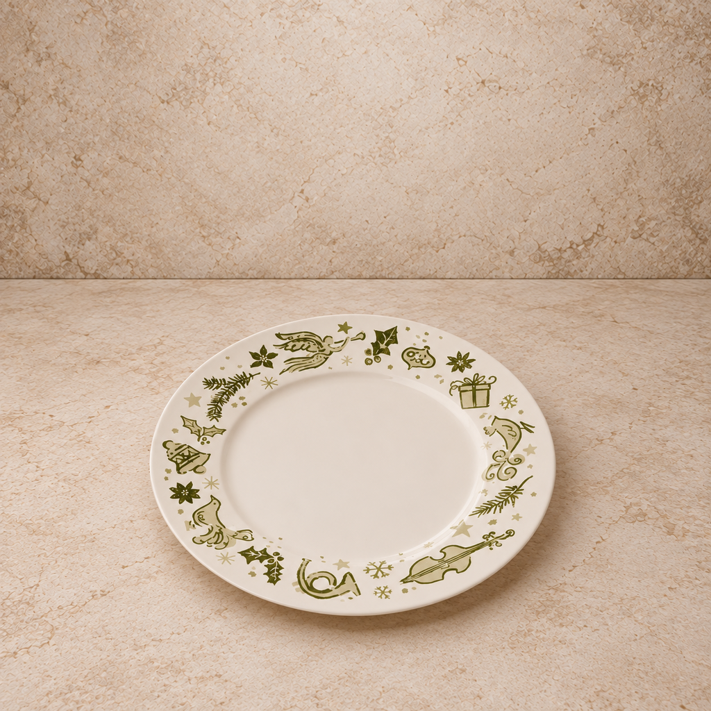 Stoneware Green + Cream Holiday Plate