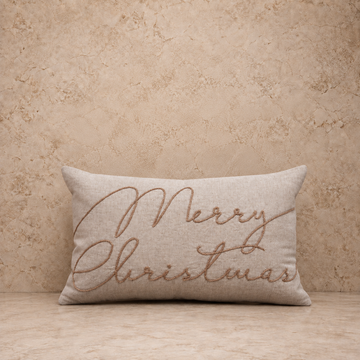 Copper Embroidered Merry Christmas Lumbar Pillow- (20x12)