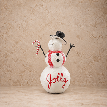 Jolly Paper Mache Snowman w/ Candy Cane