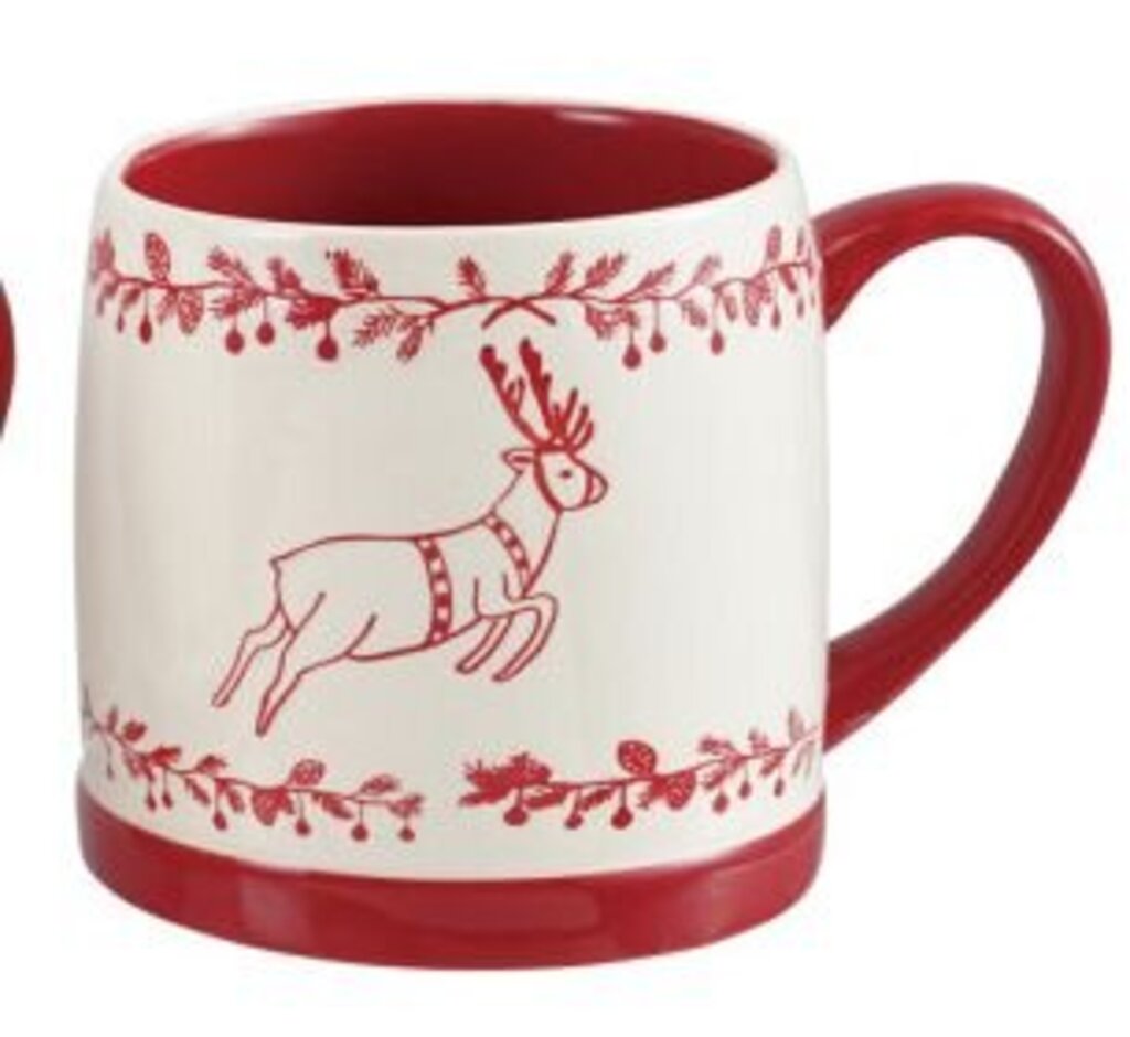 Red + White Stoneware Holiday Mug