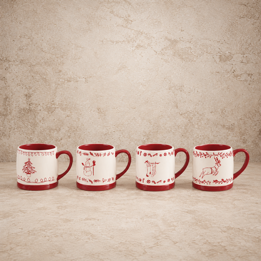 Red + White Stoneware Holiday Mug
