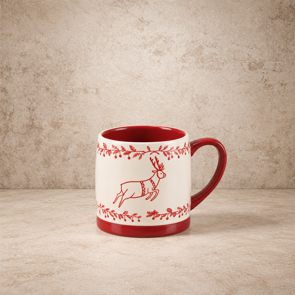 Red + White Stoneware Holiday Mug
