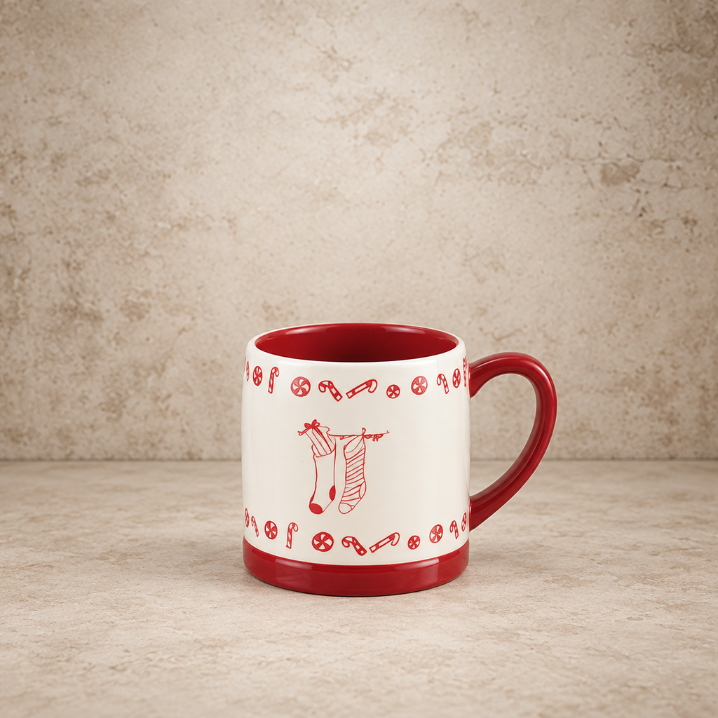 Red + White Stoneware Holiday Mug
