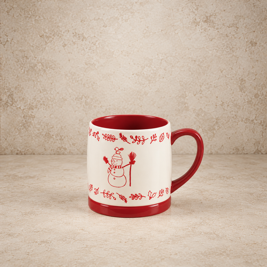 Red + White Stoneware Holiday Mug