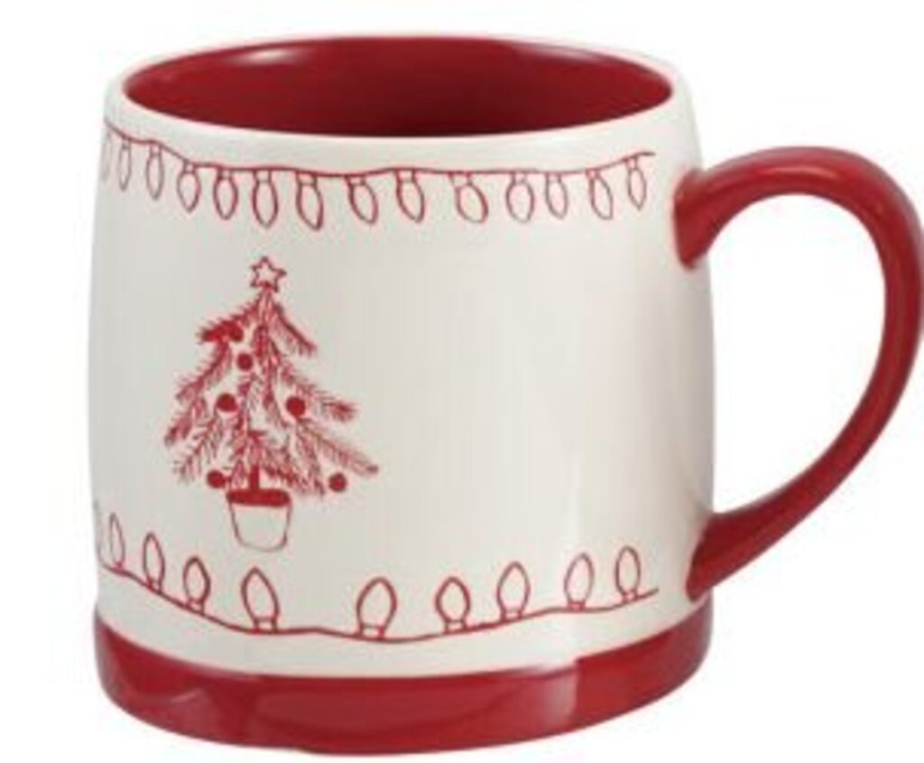 Red + White Stoneware Holiday Mug