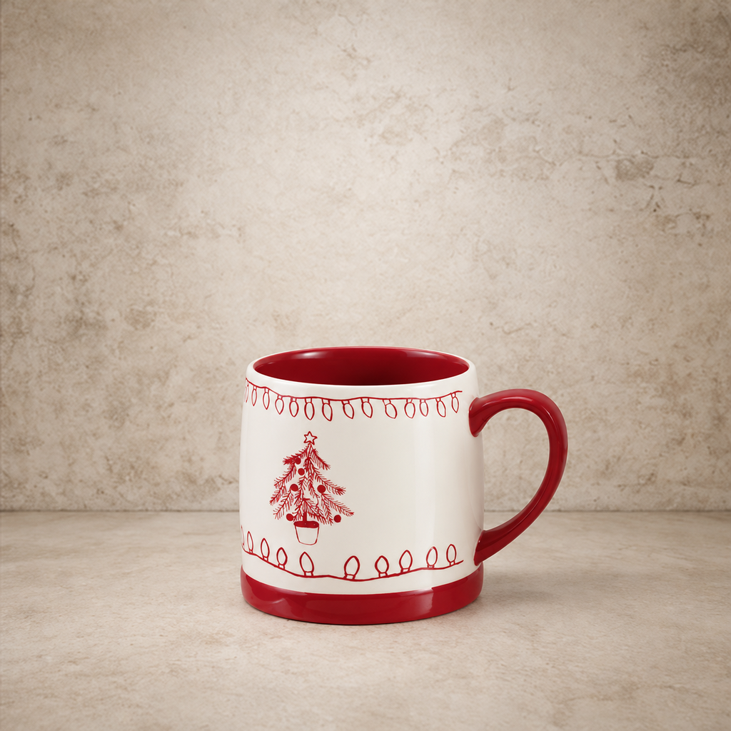 Red + White Stoneware Holiday Mug