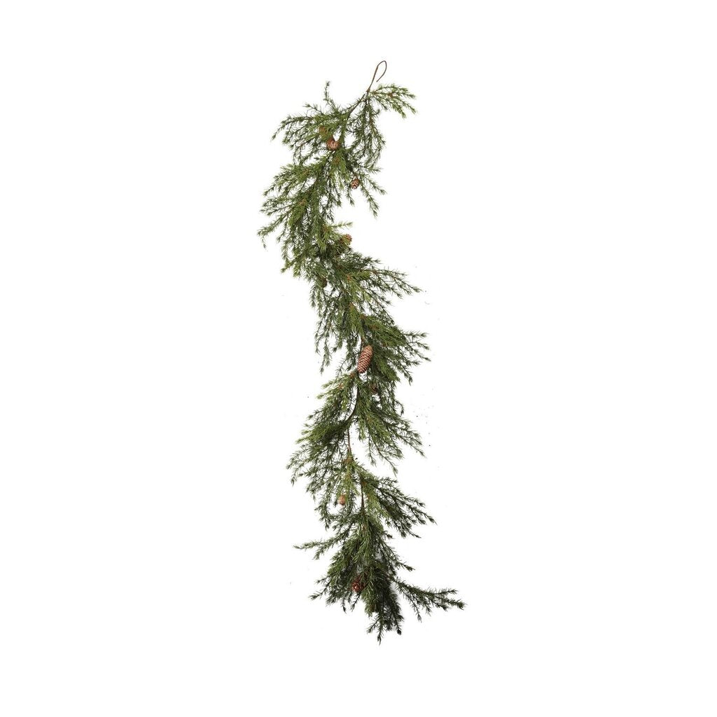 Faux Cedar Garland w/ Pinecones