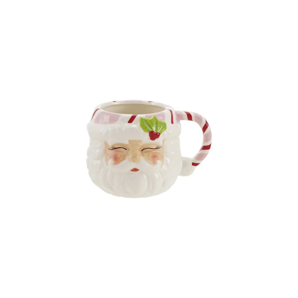 Hand Painted Santa Head Mug w/ Candy Striped Handle