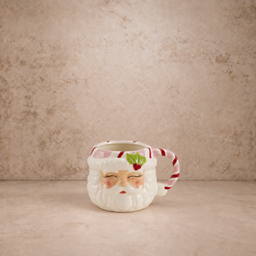 Hand Painted Santa Head Mug w/ Candy Striped Handle