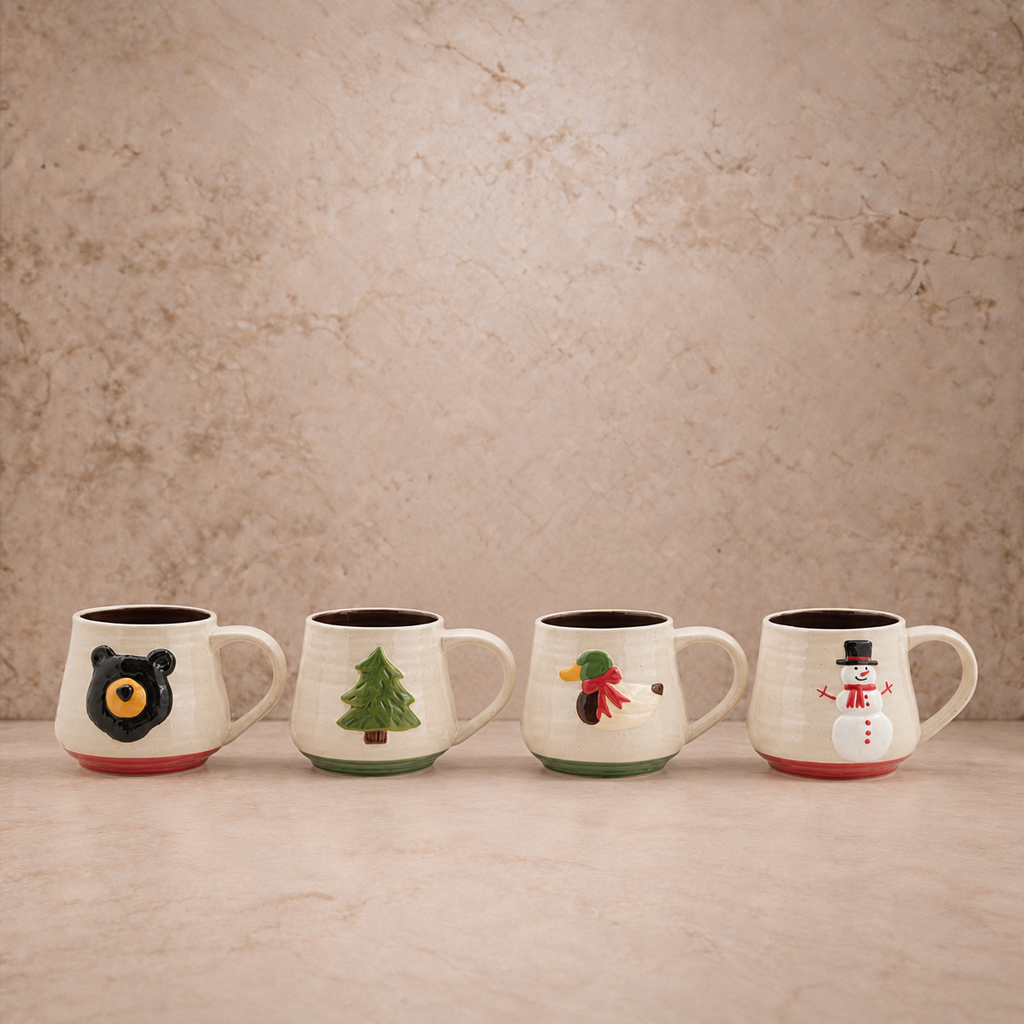 Hand Painted Embossed Icon Stoneware Mug