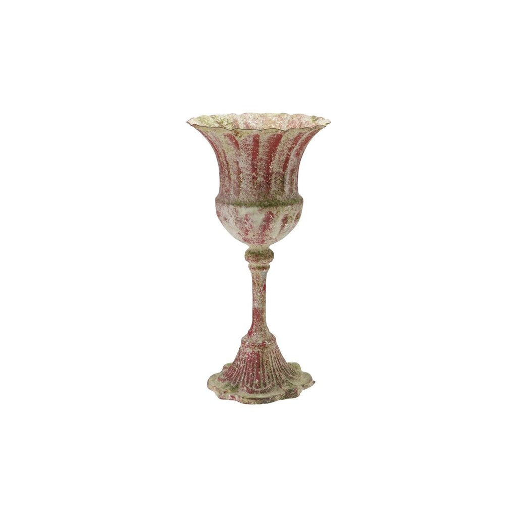 Metal Distressed Red Urn