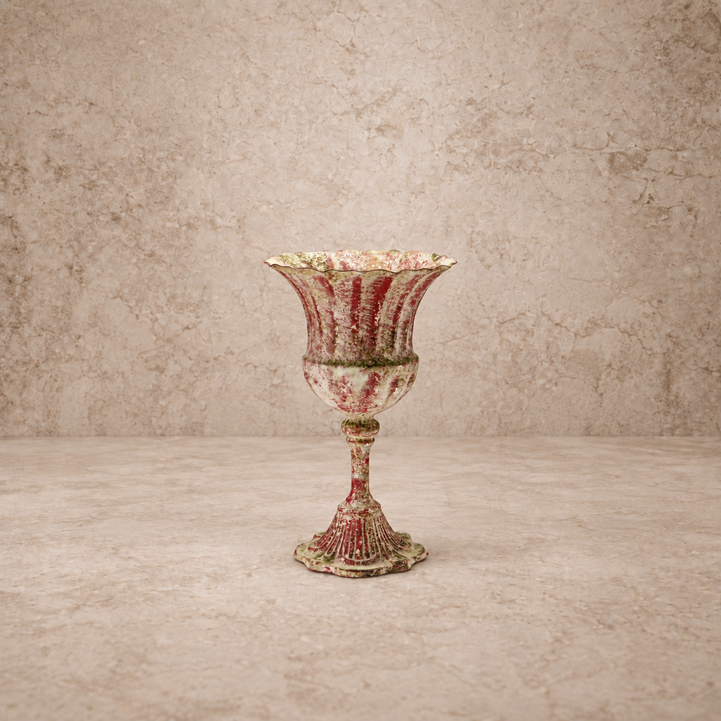 Metal Distressed Red Urn
