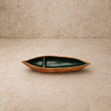 Hand Painted Stoneware Canoe Shaped Dish