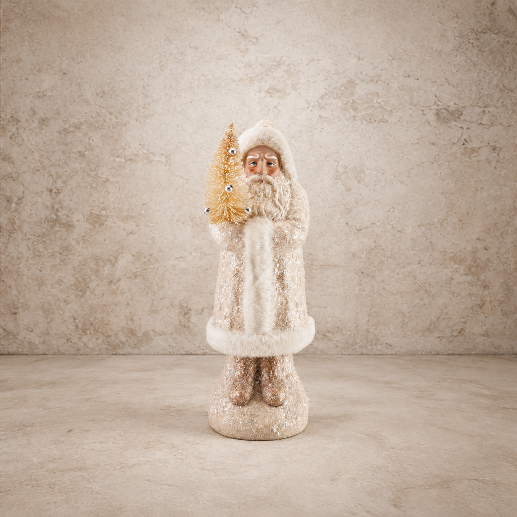 White Paper Mache Belsnickel w/ Bottle Brush Tree