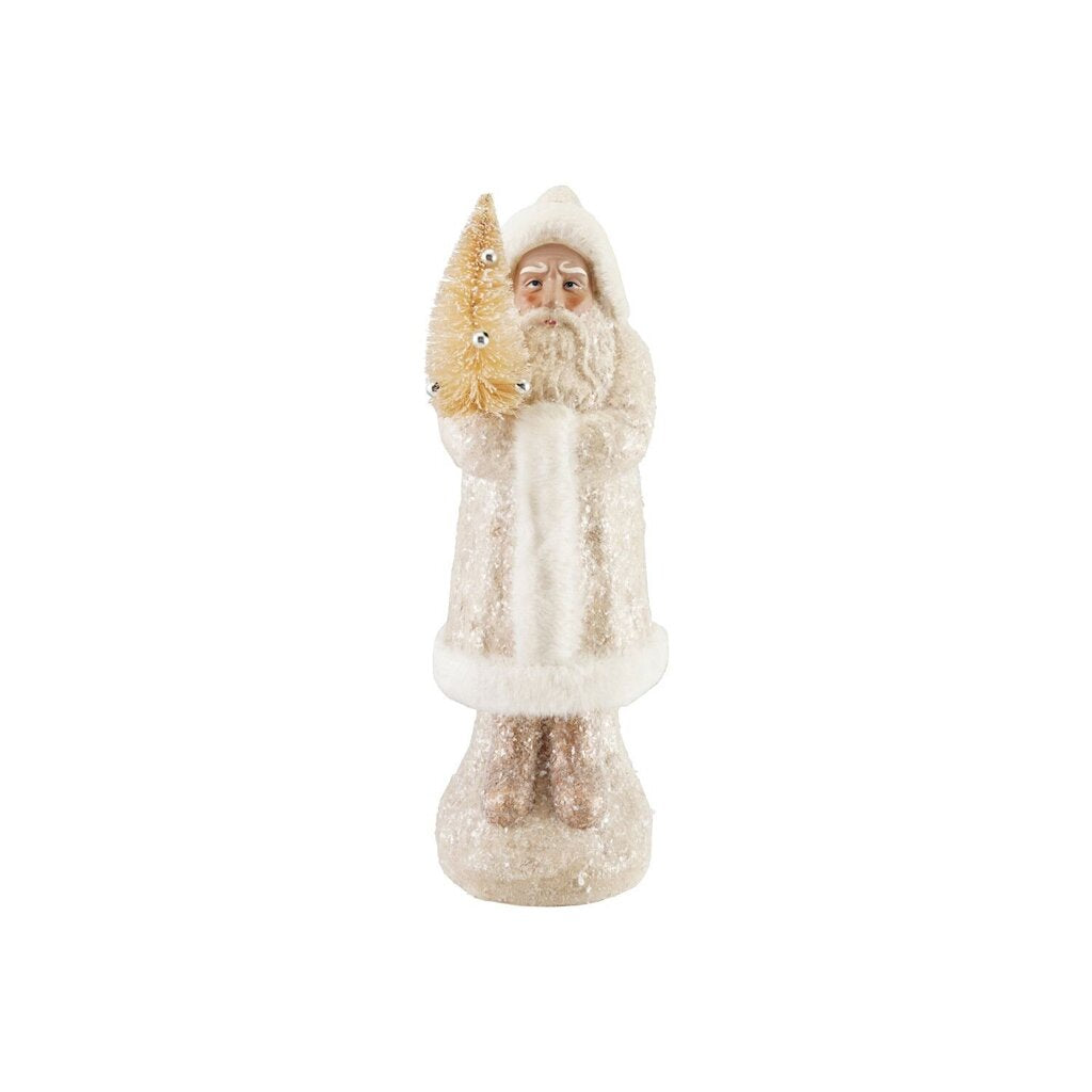 White Paper Mache Belsnickel w/ Bottle Brush Tree