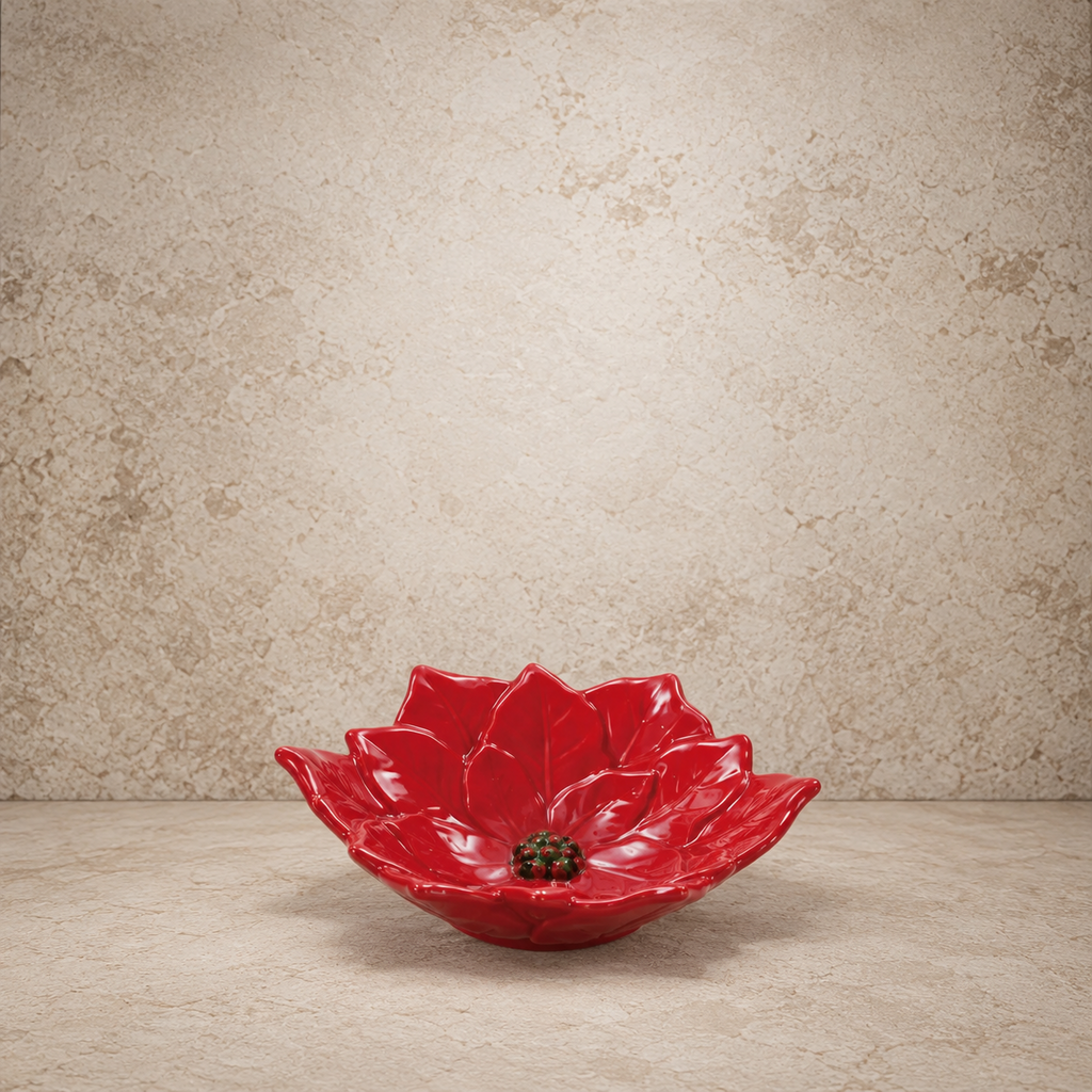Hand Painted Ceramic Poinsettia Shaped Dish