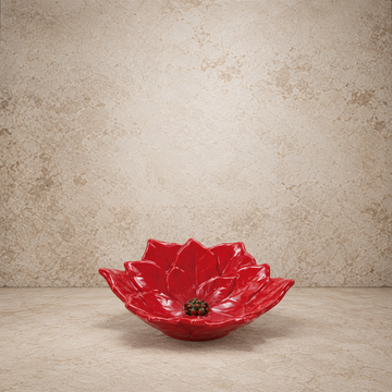 Hand Painted Ceramic Poinsettia Shaped Dish