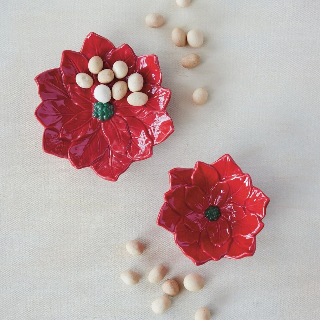 Hand Painted Ceramic Poinsettia Shaped Dish