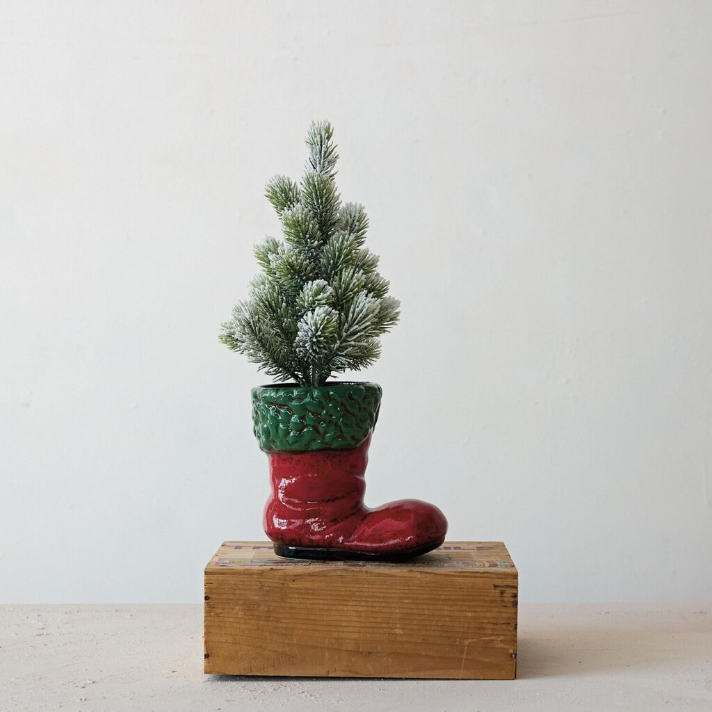 Hand Painted Ceramic Santa Boot Shaped Container