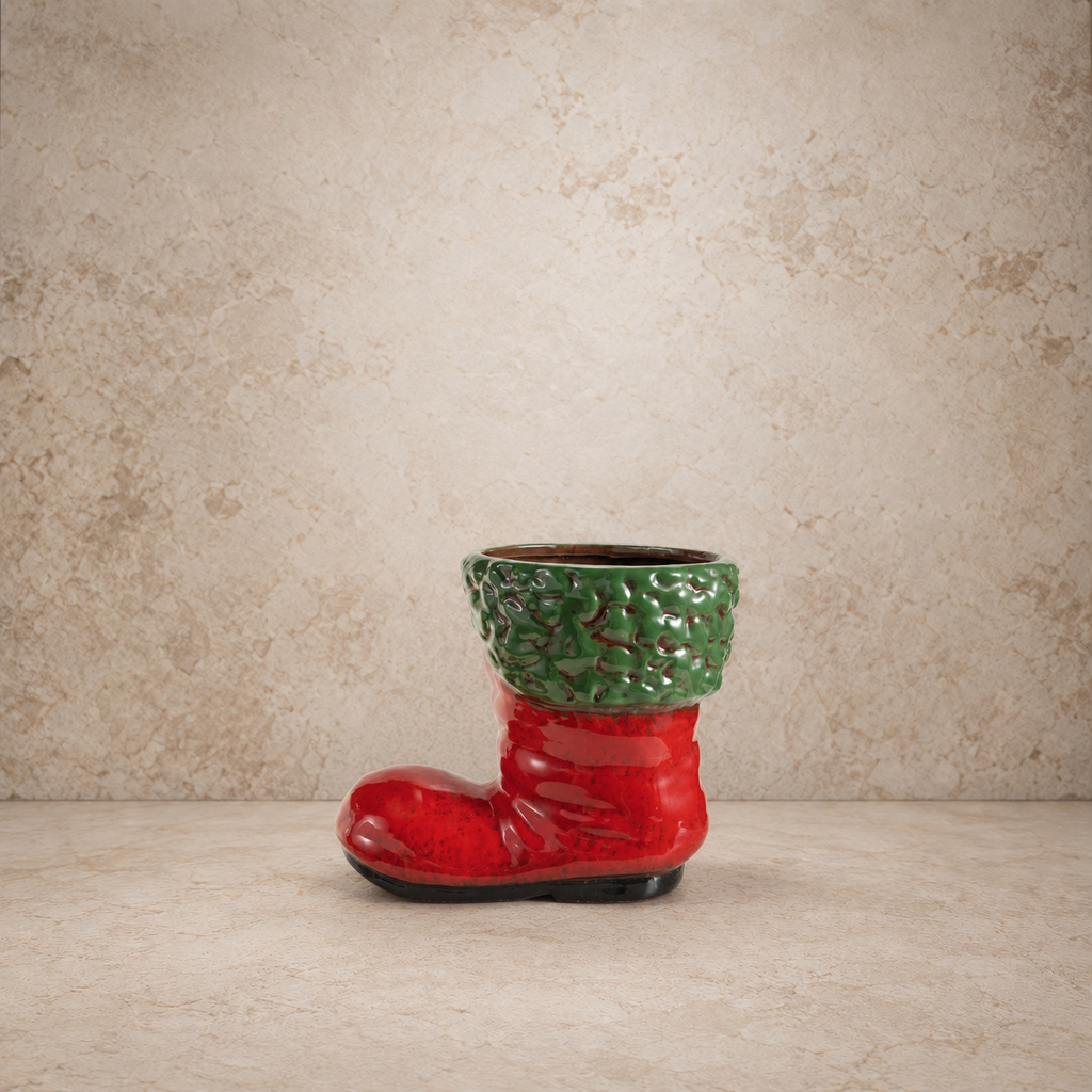 Hand Painted Ceramic Santa Boot Shaped Container