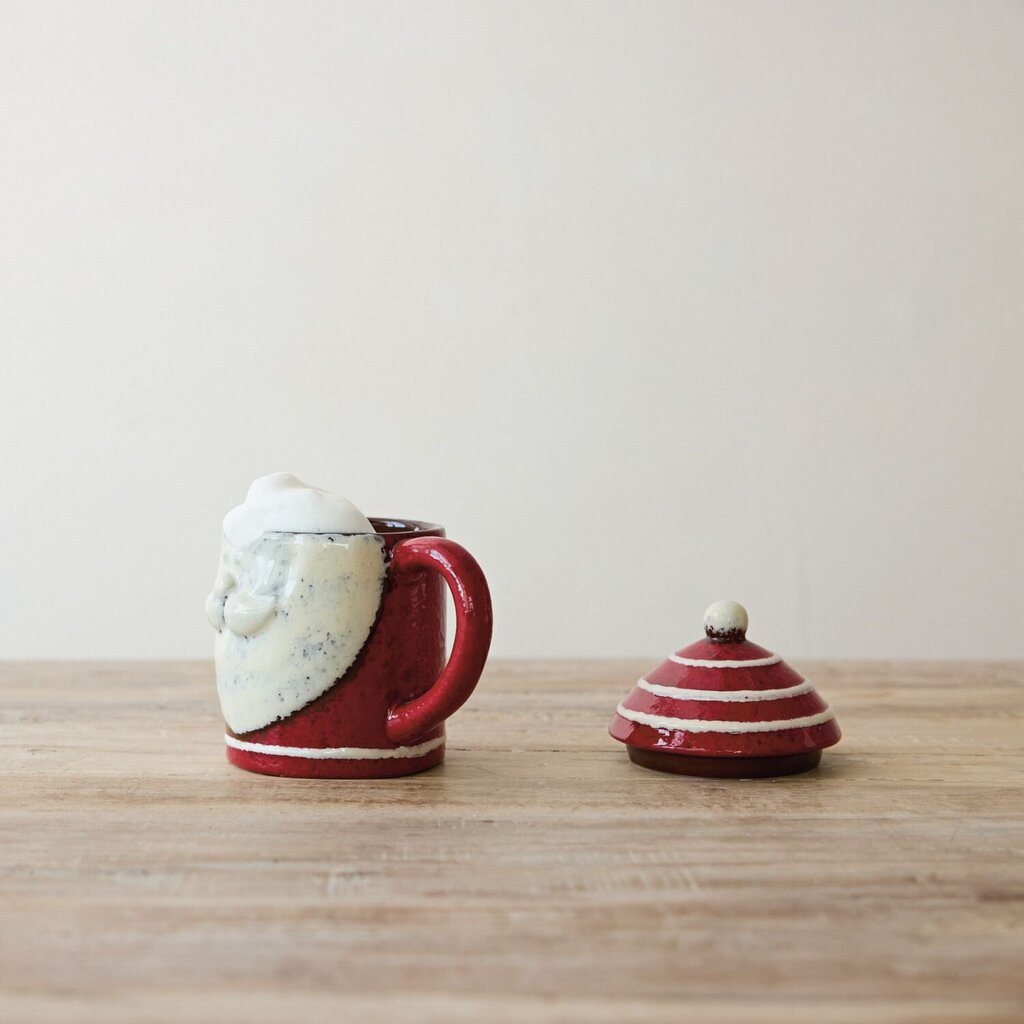 Hand Painted Ceramic Santa w/ Hat Shaped Lid