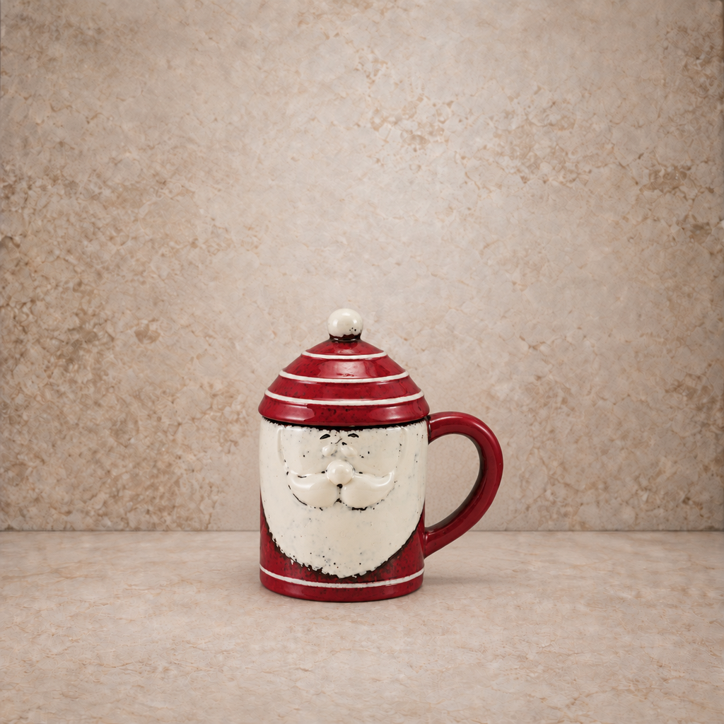 Hand Painted Ceramic Santa w/ Hat Shaped Lid