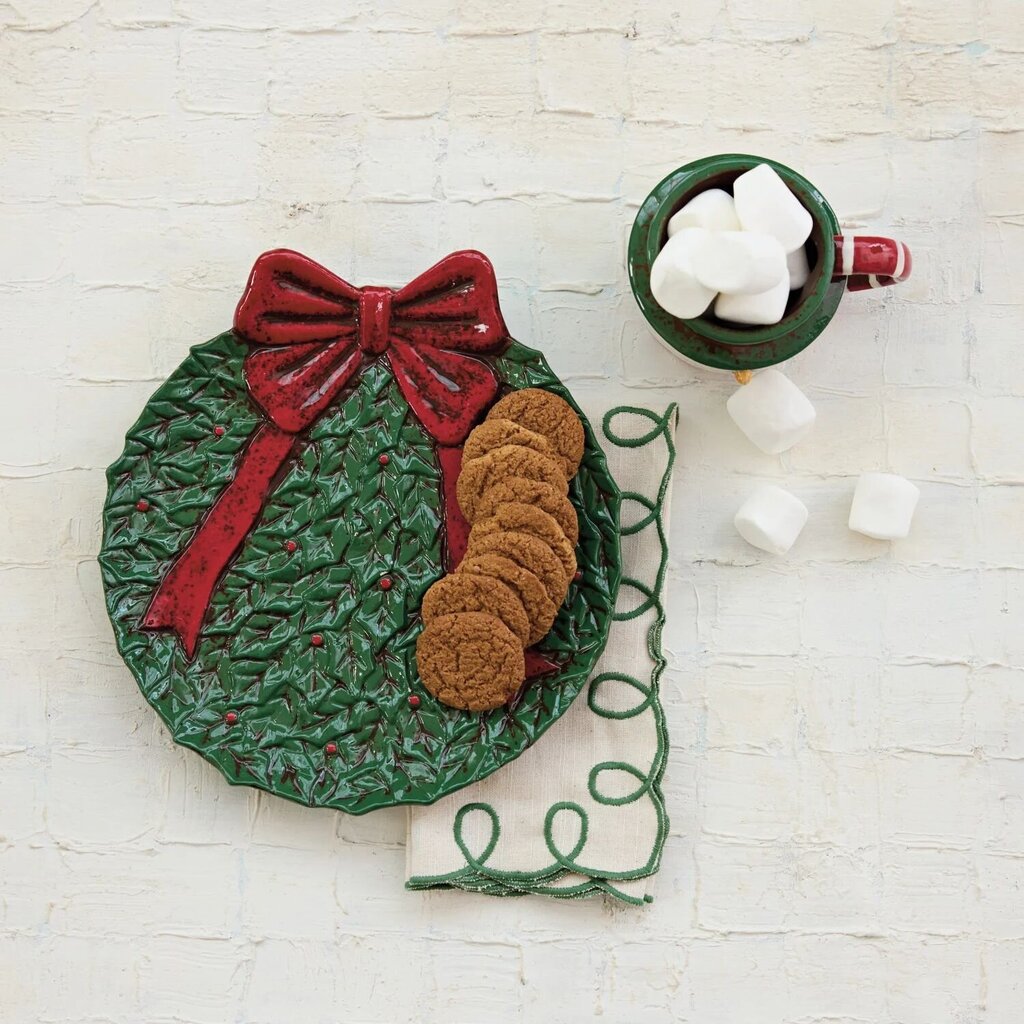 Hand Painted Ceramic Wreath Shaped Plate w/ Bow
