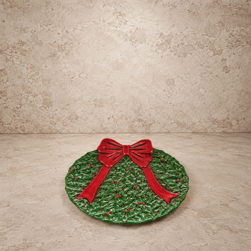 Hand Painted Ceramic Wreath Shaped Plate w/ Bow