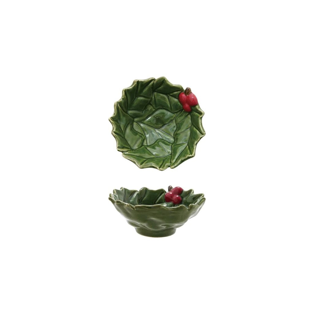 Hand Painted Holly Leaves Shaped Bowl