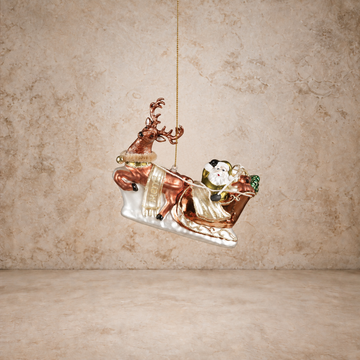 Hand Painted Santa's Sleigh + Reindeer Glass Ornament