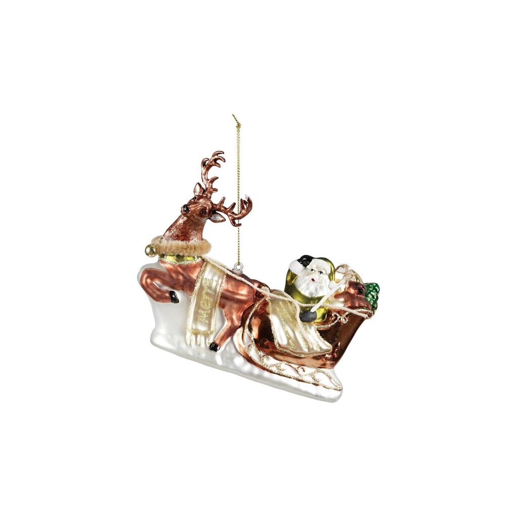 Hand Painted Santa's Sleigh + Reindeer Glass Ornament