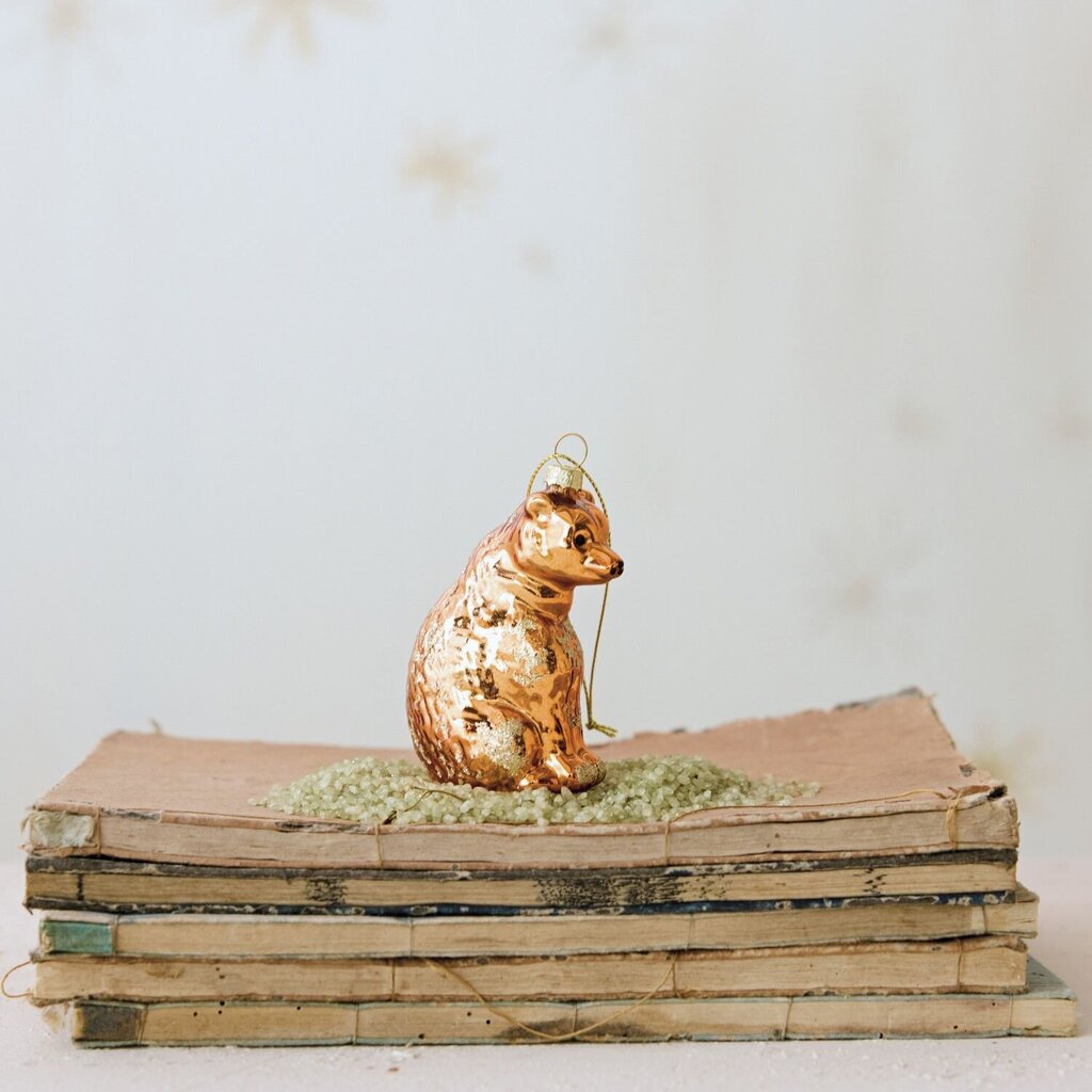 Mercury Glass Bear Glitter Ornament