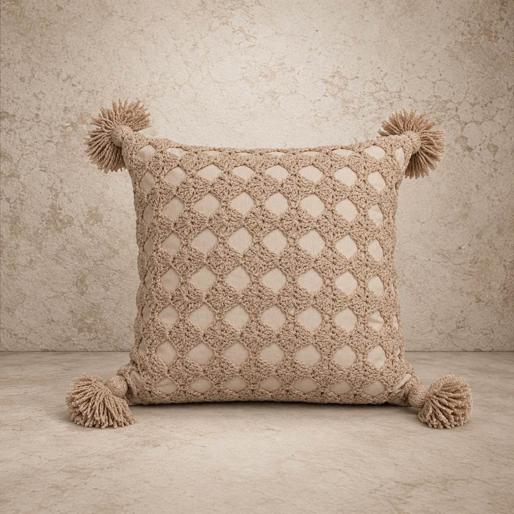 Cotton Crocheted Pillow w/ Tassels