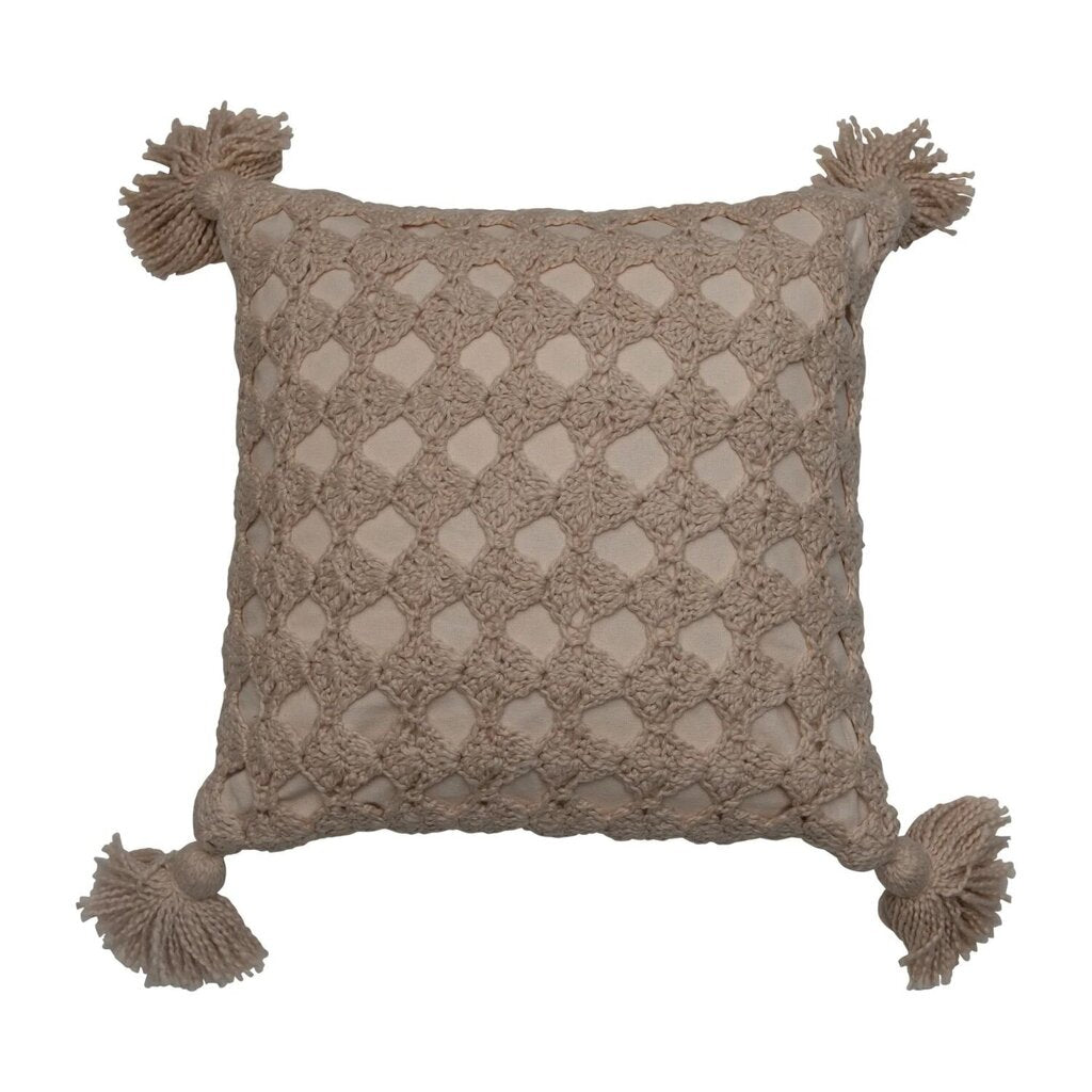 Cotton Crocheted Pillow w/ Tassels