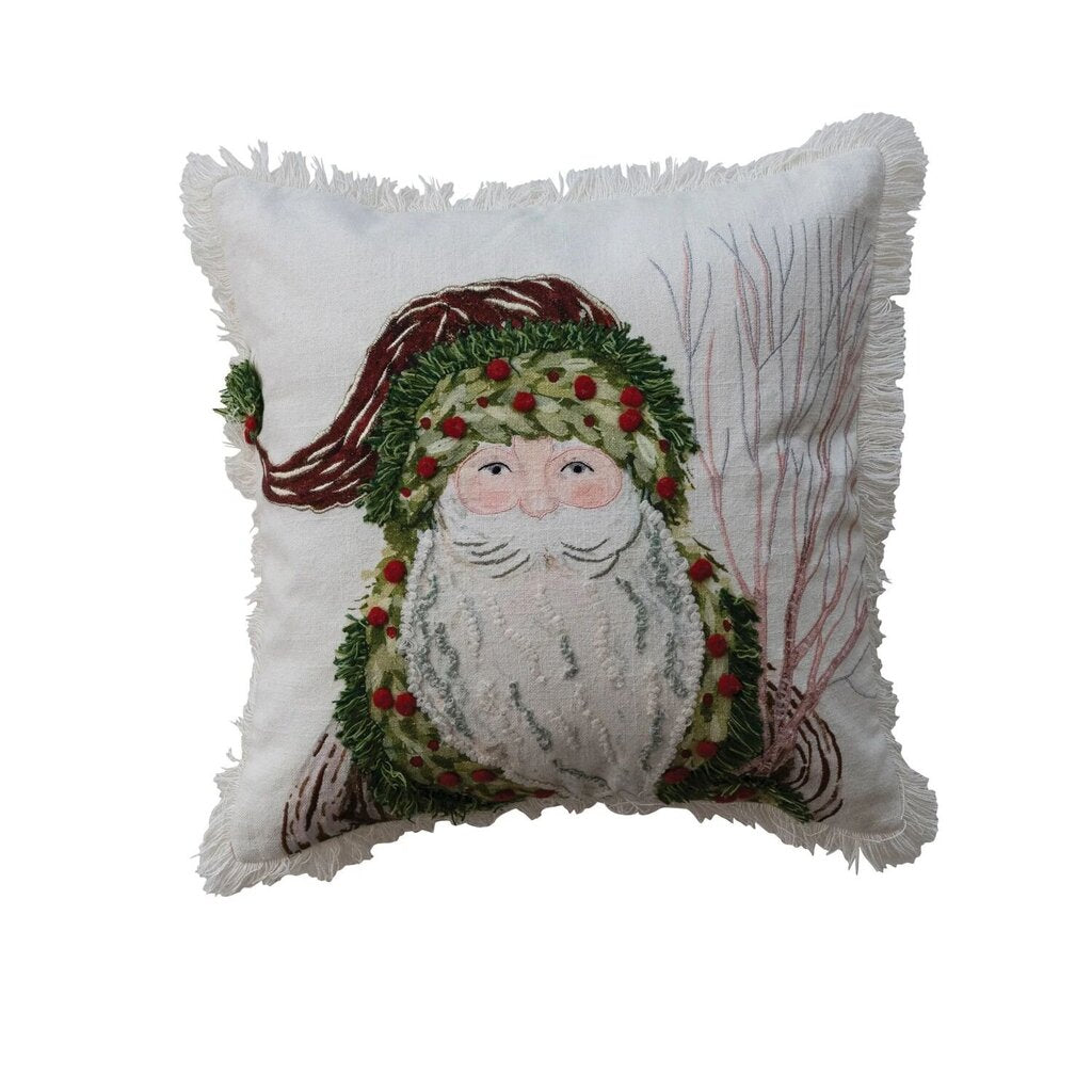 Santa Print w/ Embroidery Pillow