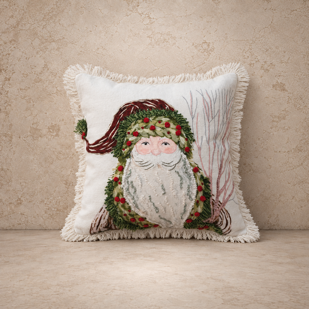 Santa Print w/ Embroidery Pillow