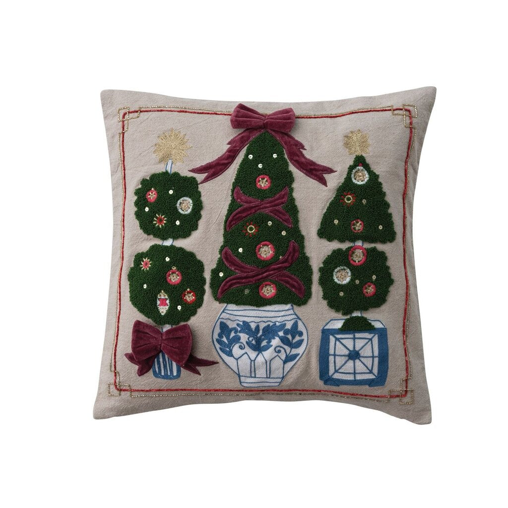 Topiary Embroidered Tree Pillow