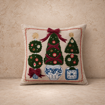 Topiary Embroidered Tree Pillow