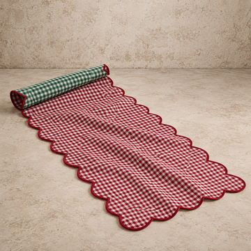 Scalloped Two Sided Gingham Table Runner