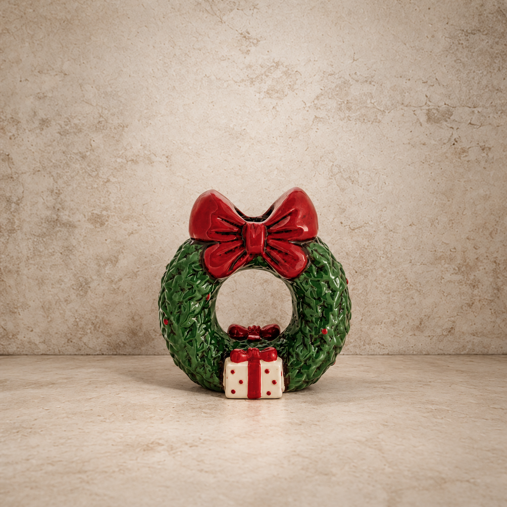 Hand Painted Ceramic Wreath Taper Holder