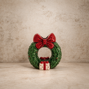 Hand Painted Ceramic Wreath Taper Holder