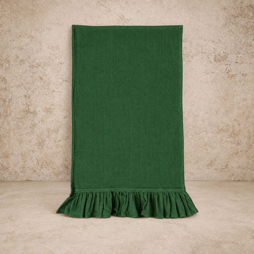 Woven Waffle Weave Tea Towel w/ Ruffle