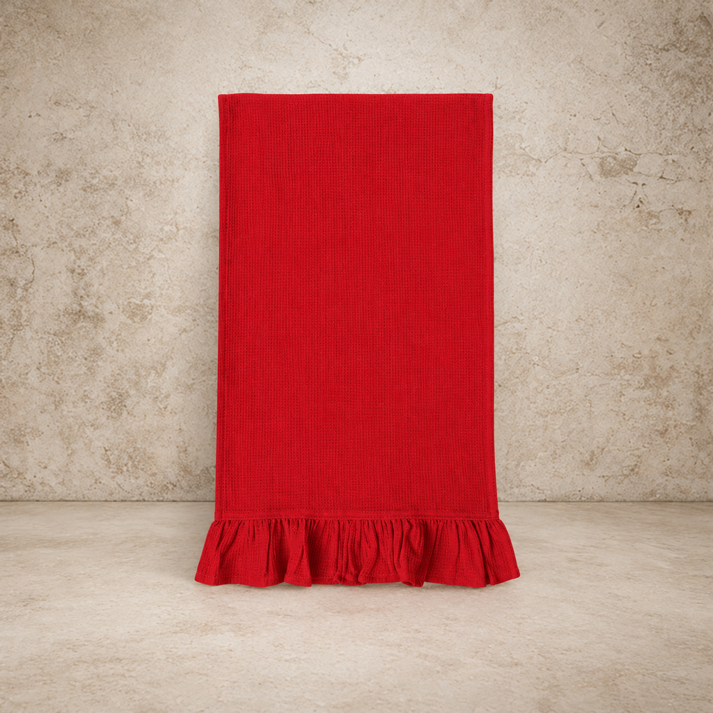 Woven Waffle Weave Tea Towel w/ Ruffle