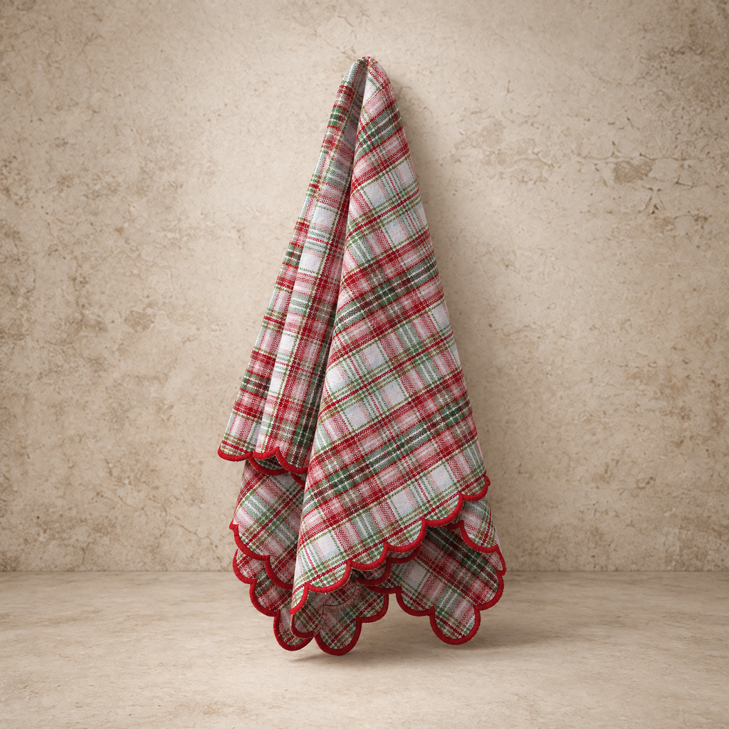 Scalloped Stitched Edge Plaid Napkin