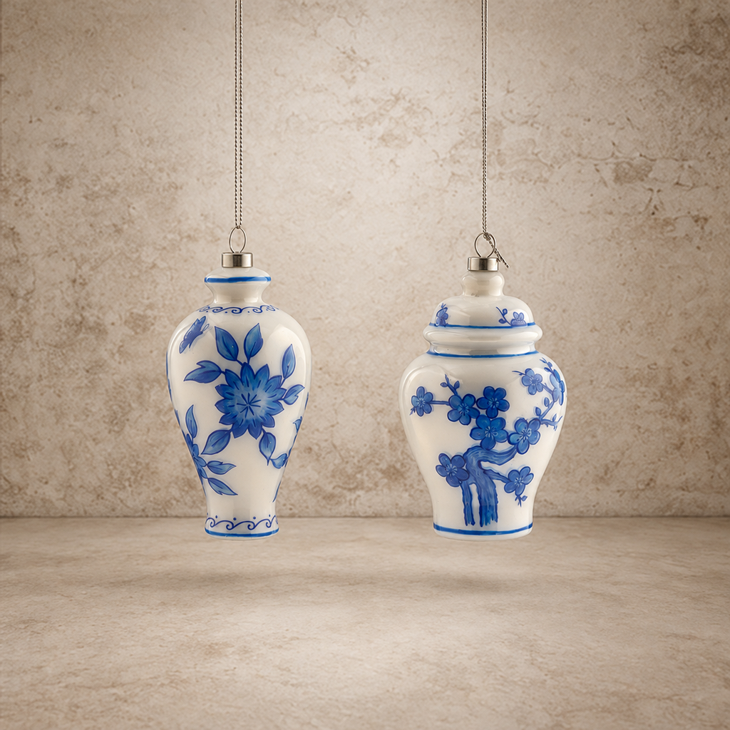 Blue + White Glass Ginger Jar Ornament