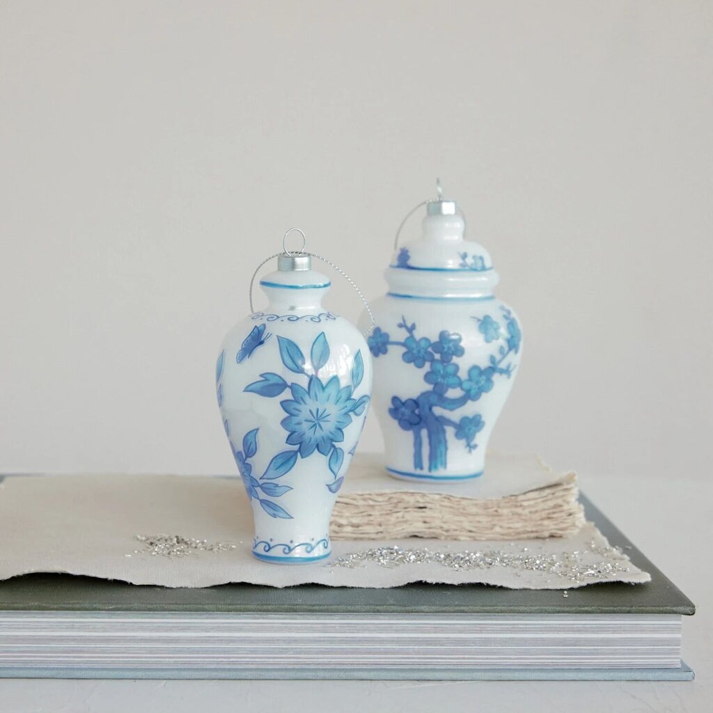 Blue + White Glass Ginger Jar Ornament